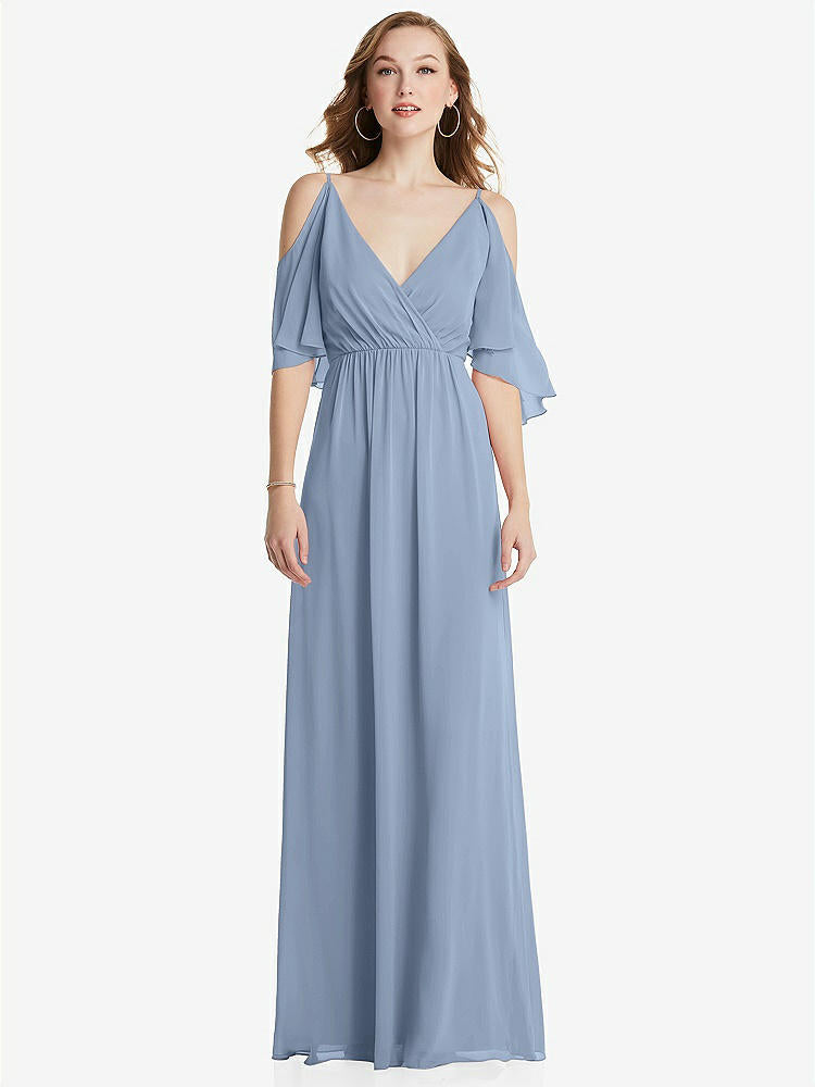 【STYLE: 1547】Convertible Cold-Shoulder Draped Wrap Maxi Dress【COLOR: Cloudy】