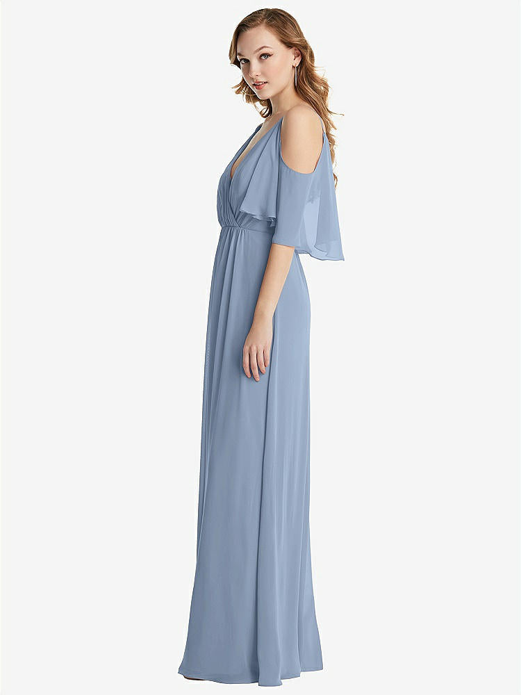【STYLE: 1547】Convertible Cold-Shoulder Draped Wrap Maxi Dress【COLOR: Cloudy】