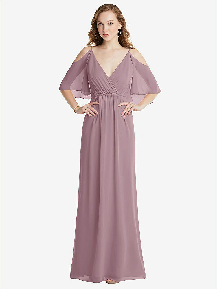 【STYLE: 1547】Convertible Cold-Shoulder Draped Wrap Maxi Dress【COLOR: Dusty Rose】