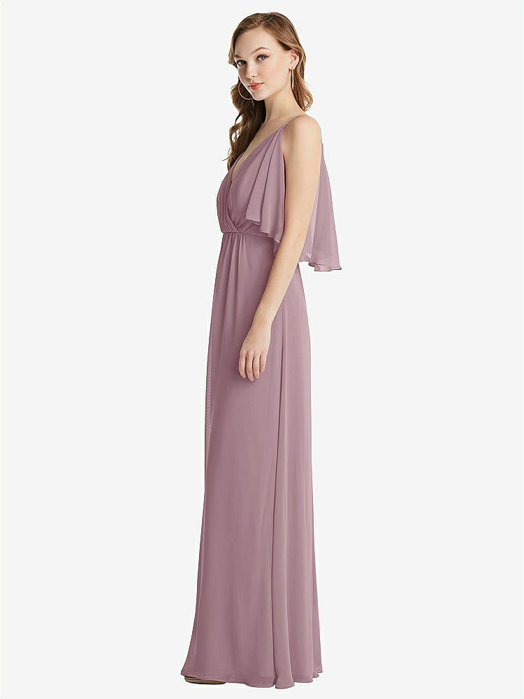 【STYLE: 1547】Convertible Cold-Shoulder Draped Wrap Maxi Dress【COLOR: Dusty Rose】