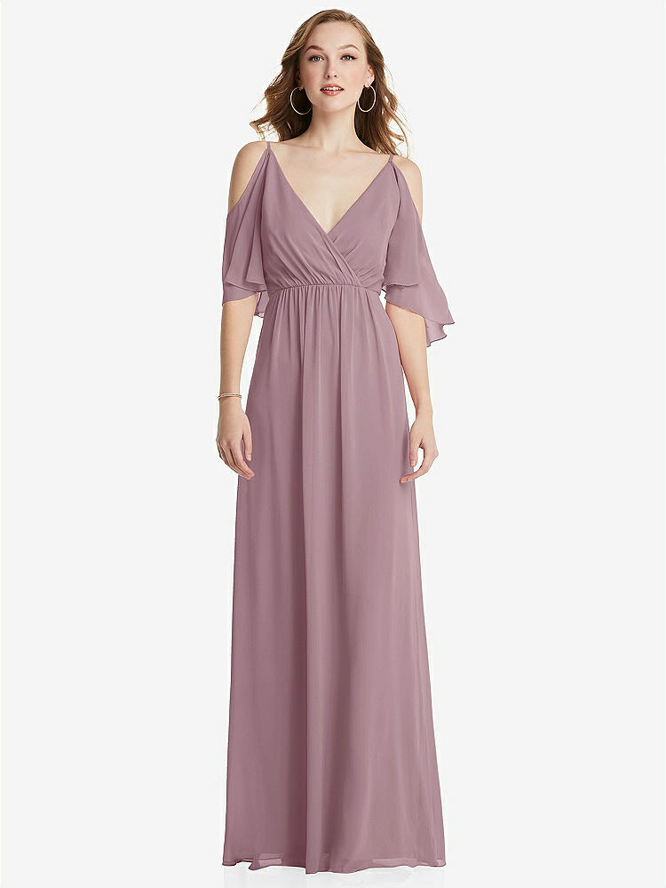 【STYLE: 1547】Convertible Cold-Shoulder Draped Wrap Maxi Dress【COLOR: Dusty Rose】