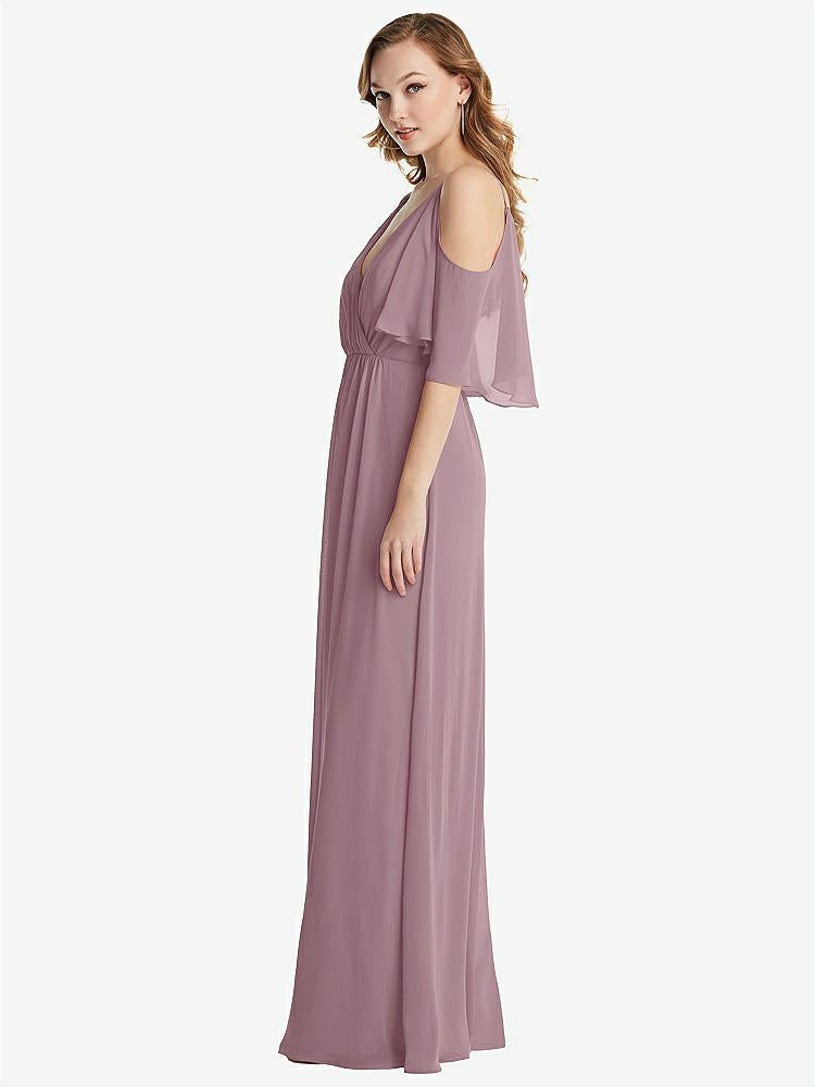【STYLE: 1547】Convertible Cold-Shoulder Draped Wrap Maxi Dress【COLOR: Dusty Rose】