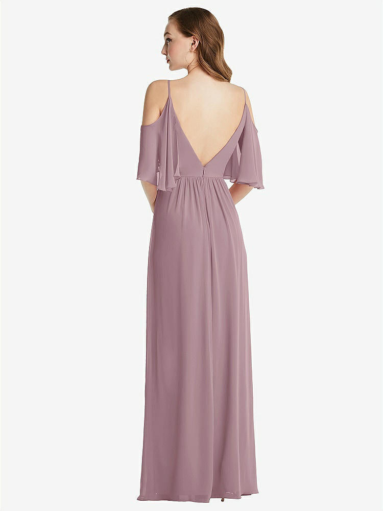 【STYLE: 1547】Convertible Cold-Shoulder Draped Wrap Maxi Dress【COLOR: Dusty Rose】