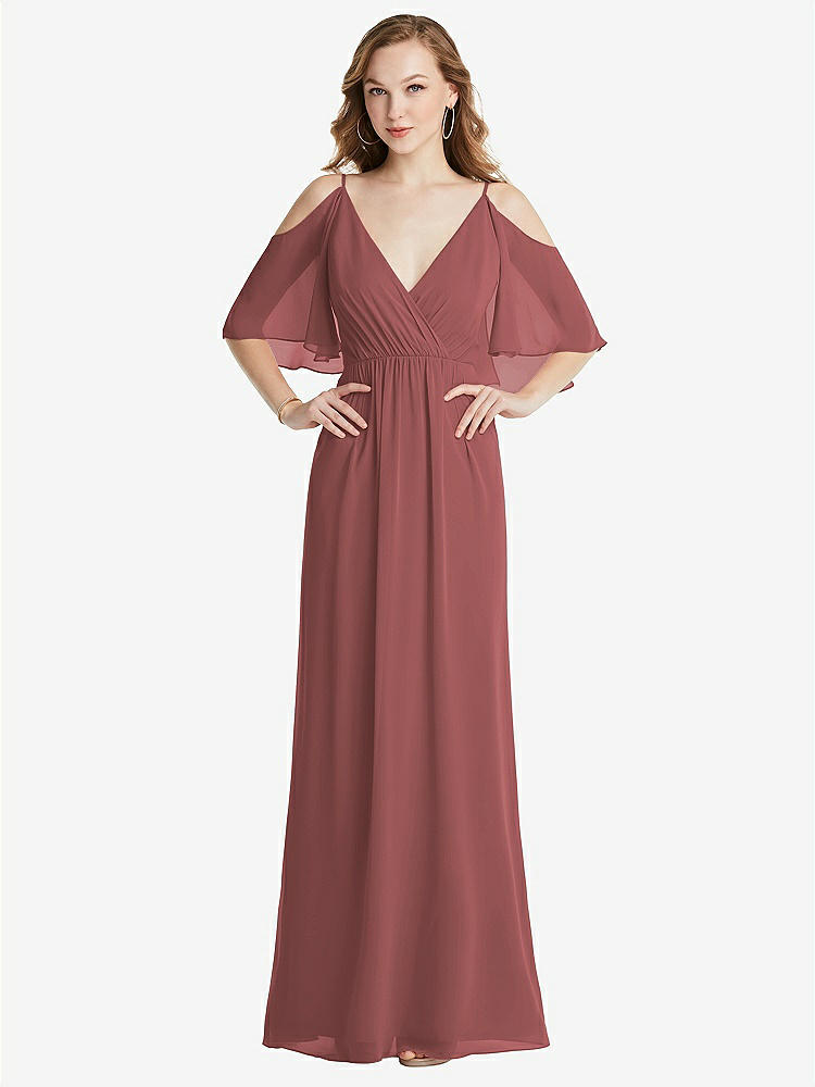 【STYLE: 1547】Convertible Cold-Shoulder Draped Wrap Maxi Dress【COLOR: English Rose】