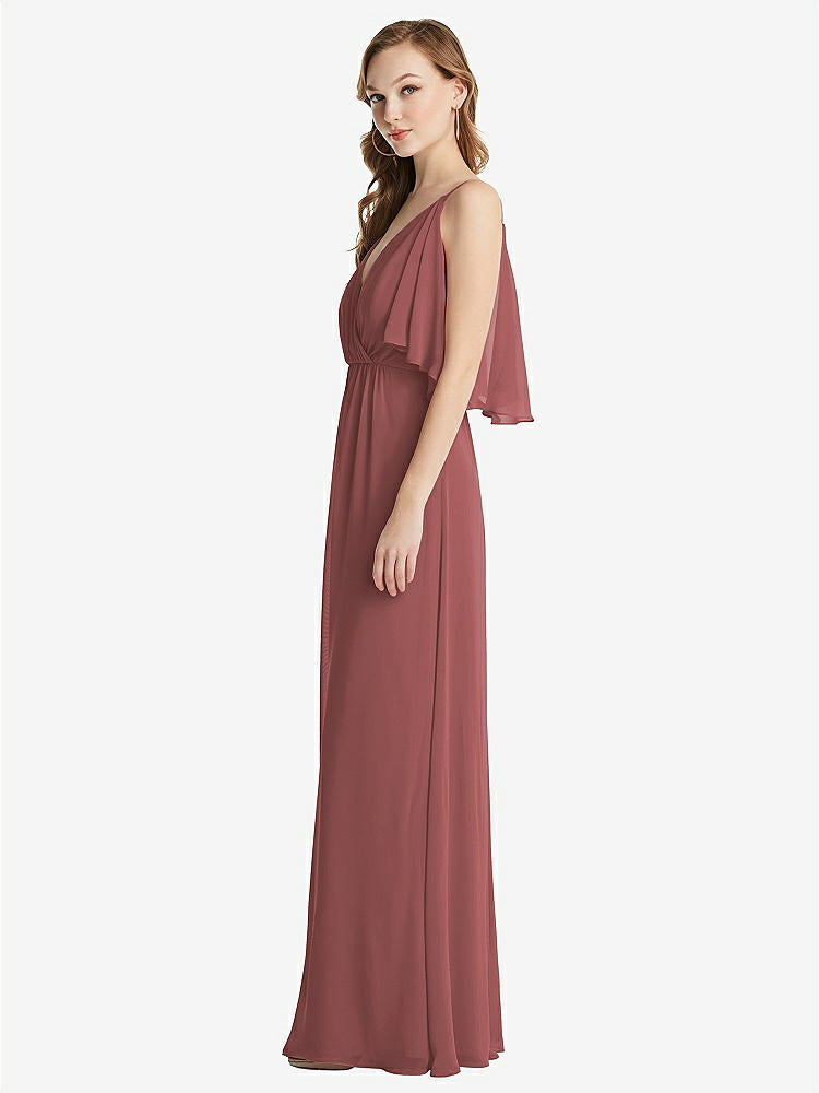 【STYLE: 1547】Convertible Cold-Shoulder Draped Wrap Maxi Dress【COLOR: English Rose】
