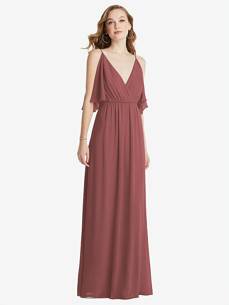 【STYLE: 1547】Convertible Cold-Shoulder Draped Wrap Maxi Dress【COLOR: English Rose】