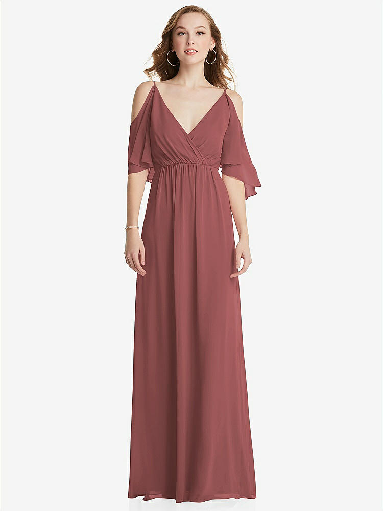 【STYLE: 1547】Convertible Cold-Shoulder Draped Wrap Maxi Dress【COLOR: English Rose】