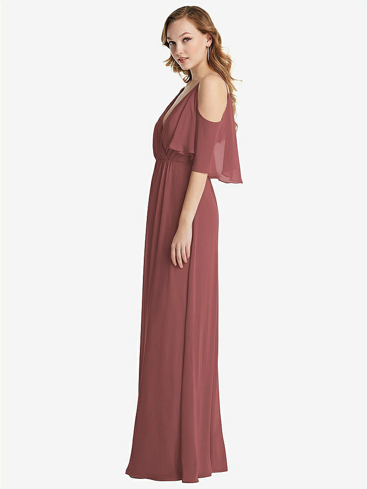 【STYLE: 1547】Convertible Cold-Shoulder Draped Wrap Maxi Dress【COLOR: English Rose】