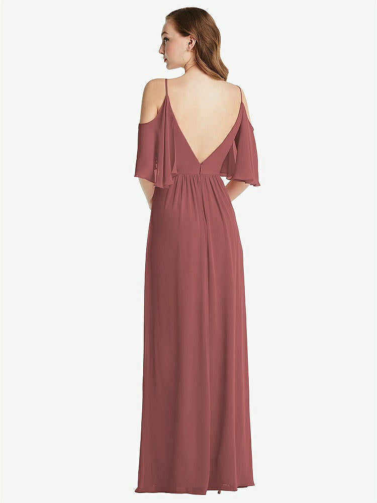 【STYLE: 1547】Convertible Cold-Shoulder Draped Wrap Maxi Dress【COLOR: English Rose】