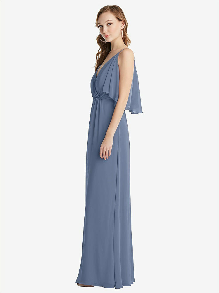 【STYLE: 1547】Convertible Cold-Shoulder Draped Wrap Maxi Dress【COLOR: Larkspur Blue】