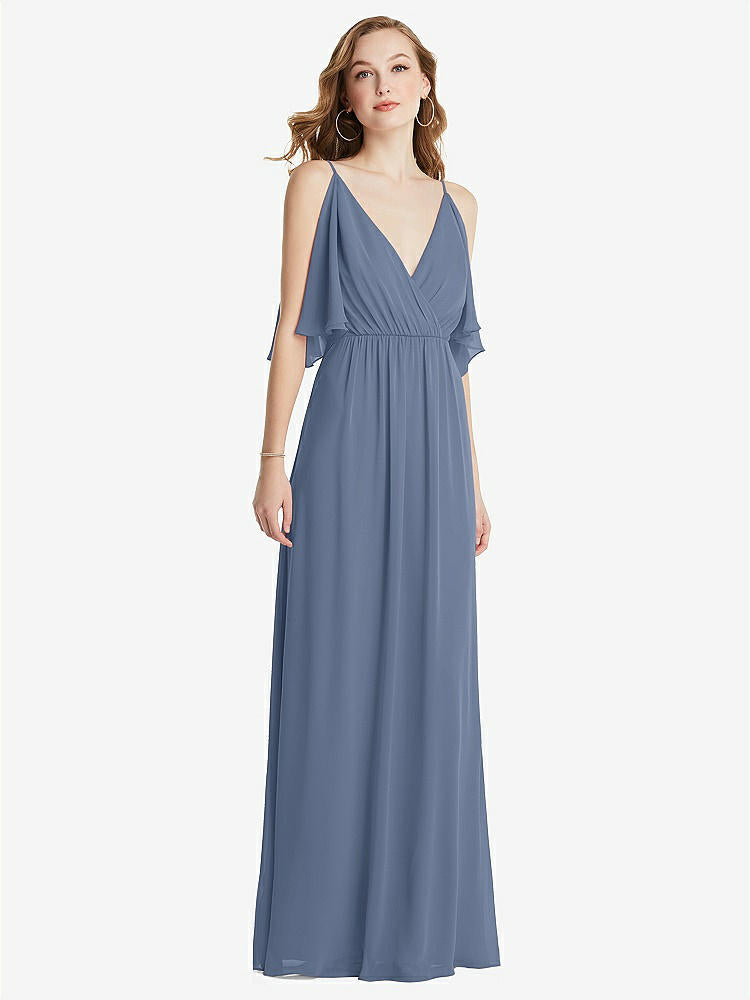 【STYLE: 1547】Convertible Cold-Shoulder Draped Wrap Maxi Dress【COLOR: Larkspur Blue】
