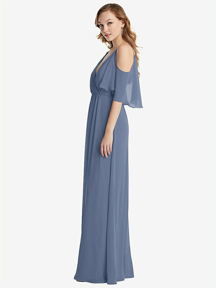 【STYLE: 1547】Convertible Cold-Shoulder Draped Wrap Maxi Dress【COLOR: Larkspur Blue】