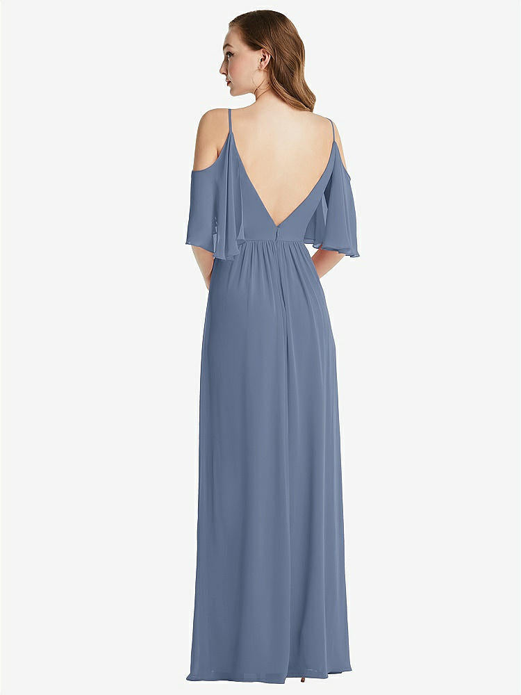 【STYLE: 1547】Convertible Cold-Shoulder Draped Wrap Maxi Dress【COLOR: Larkspur Blue】
