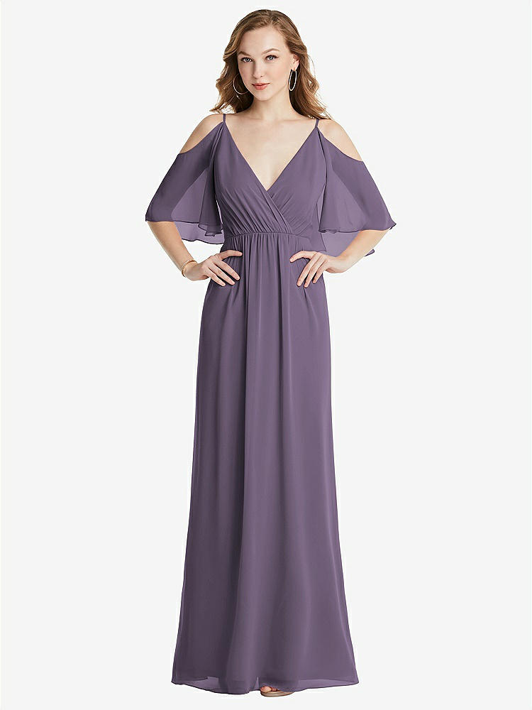 【STYLE: 1547】Convertible Cold-Shoulder Draped Wrap Maxi Dress【COLOR: Lavender】