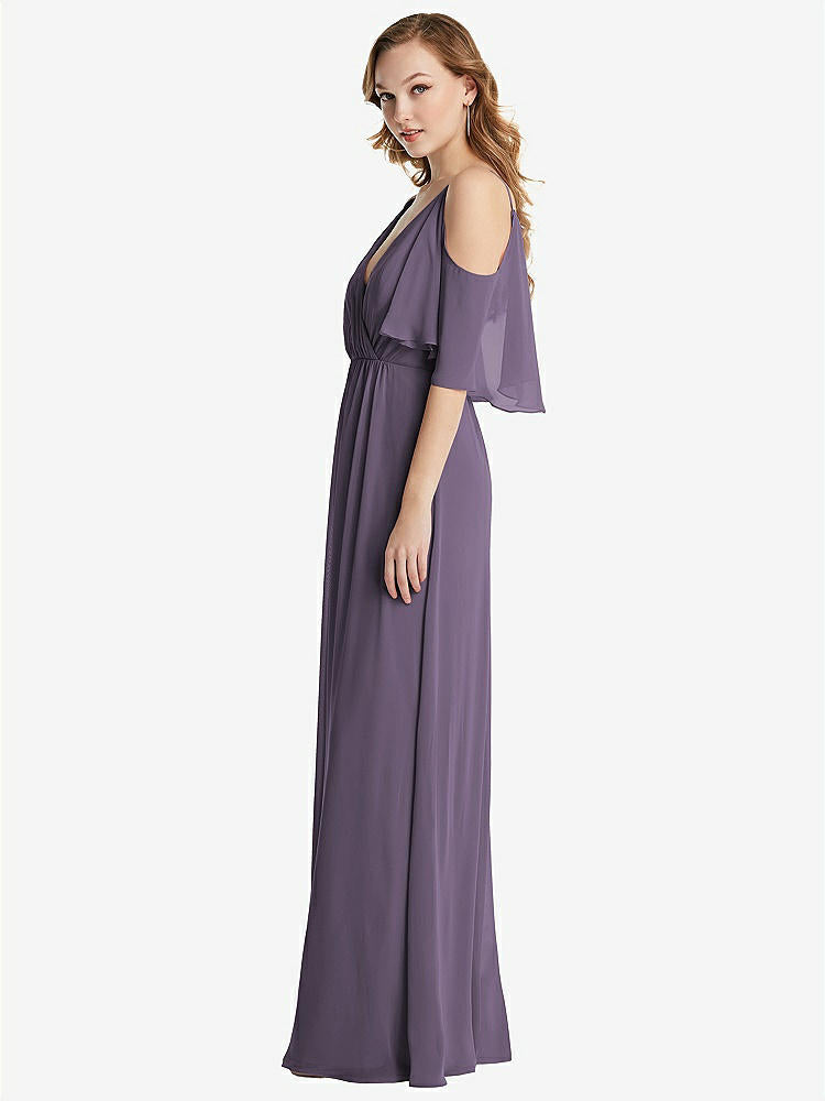 【STYLE: 1547】Convertible Cold-Shoulder Draped Wrap Maxi Dress【COLOR: Lavender】