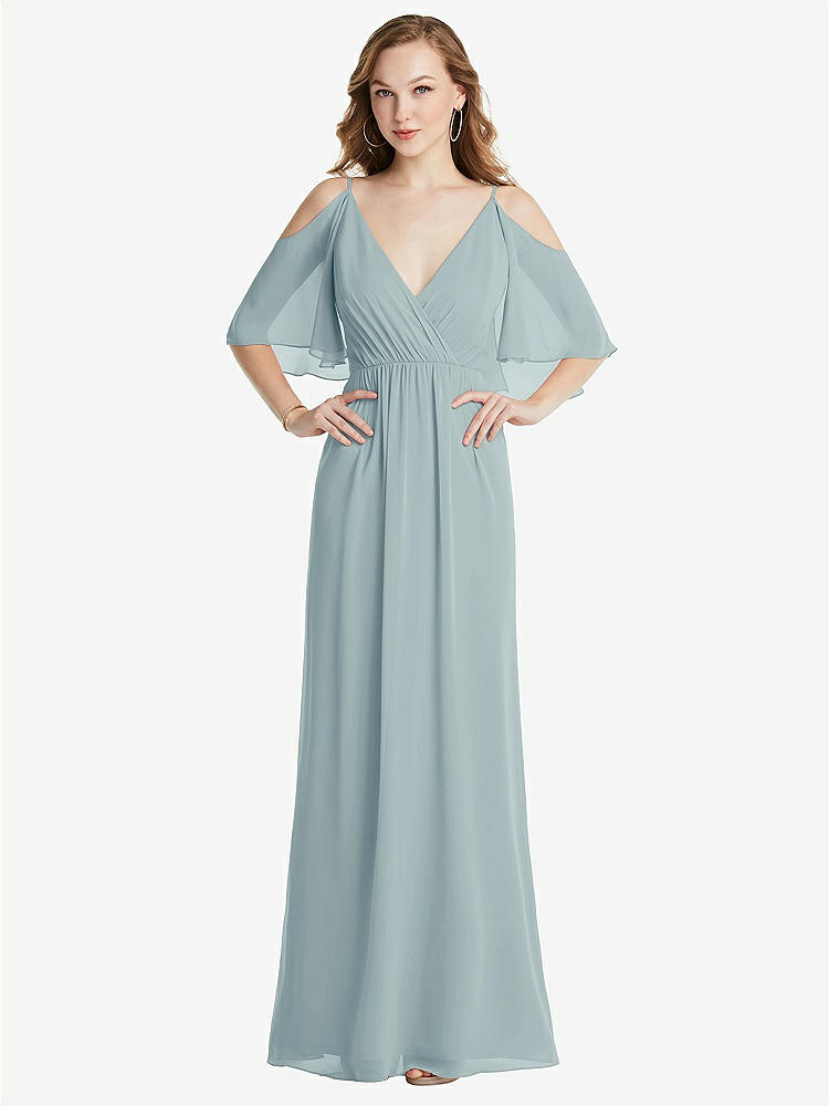 【STYLE: 1547】Convertible Cold-Shoulder Draped Wrap Maxi Dress【COLOR: Morning Sky】