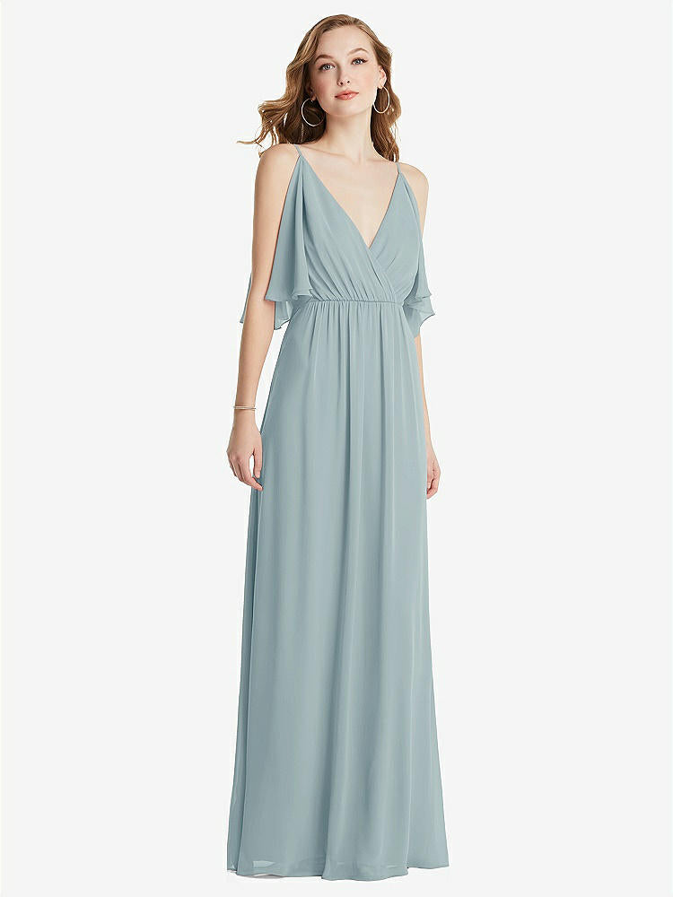 【STYLE: 1547】Convertible Cold-Shoulder Draped Wrap Maxi Dress【COLOR: Morning Sky】