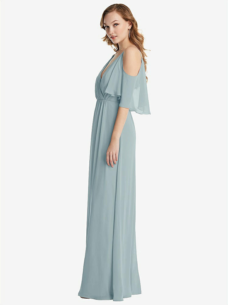 【STYLE: 1547】Convertible Cold-Shoulder Draped Wrap Maxi Dress【COLOR: Morning Sky】