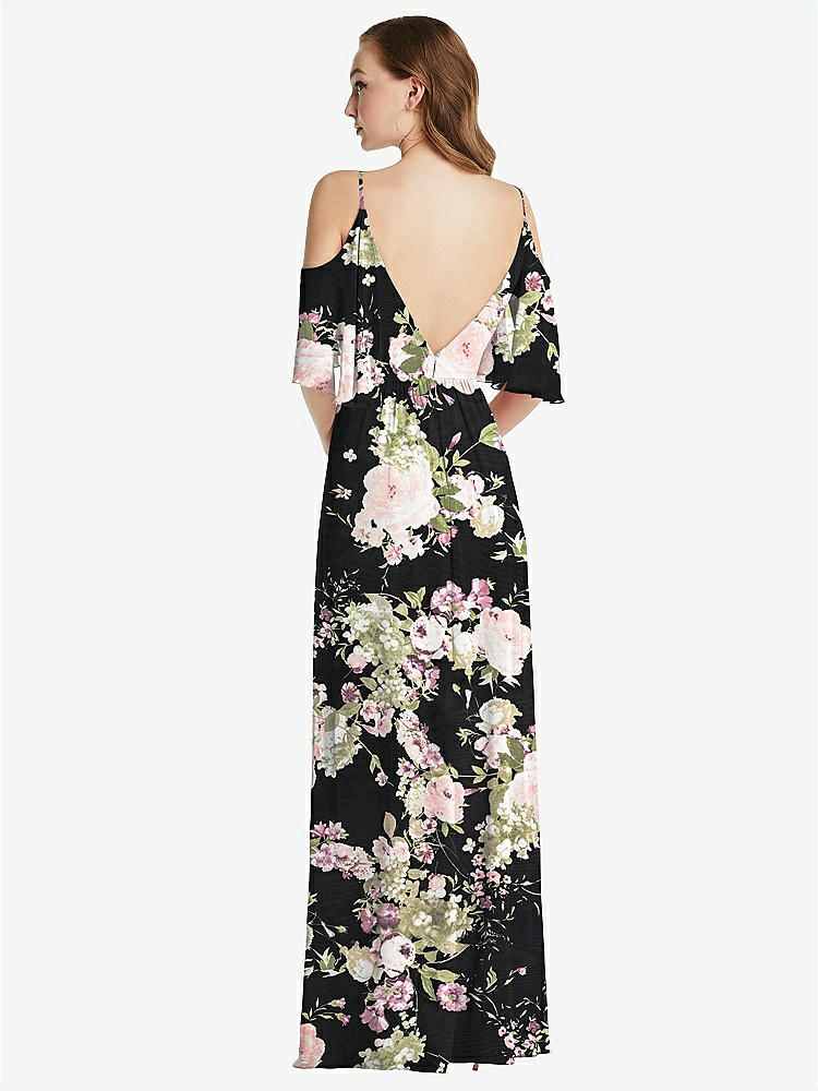 【STYLE: 1547】Convertible Cold-Shoulder Draped Wrap Maxi Dress【COLOR: Noir Garden】