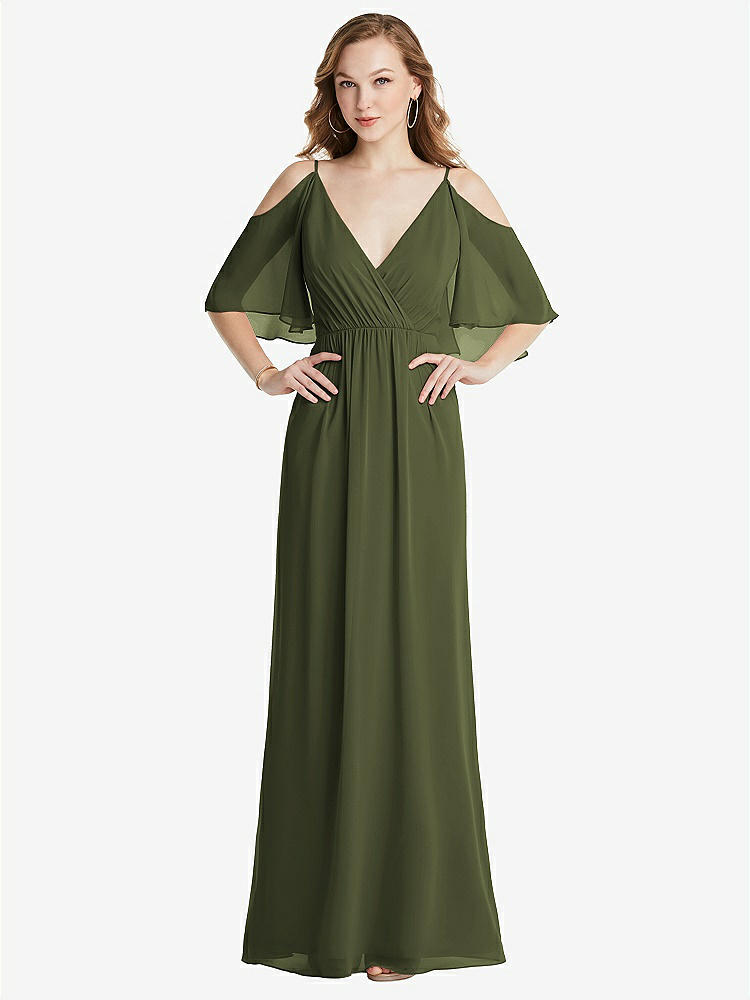 【STYLE: 1547】Convertible Cold-Shoulder Draped Wrap Maxi Dress【COLOR: Olive Green】