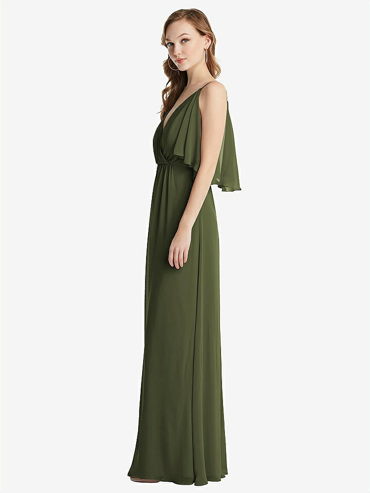 【STYLE: 1547】Convertible Cold-Shoulder Draped Wrap Maxi Dress【COLOR: Olive Green】