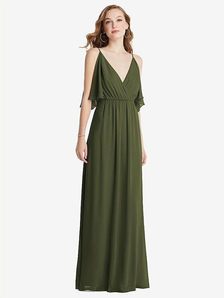 【STYLE: 1547】Convertible Cold-Shoulder Draped Wrap Maxi Dress【COLOR: Olive Green】
