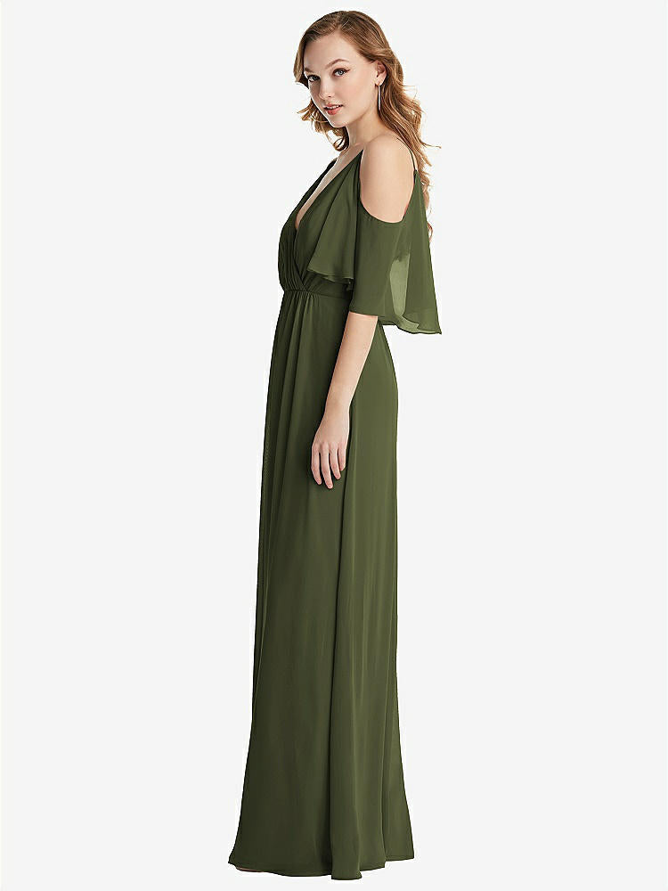 【STYLE: 1547】Convertible Cold-Shoulder Draped Wrap Maxi Dress【COLOR: Olive Green】