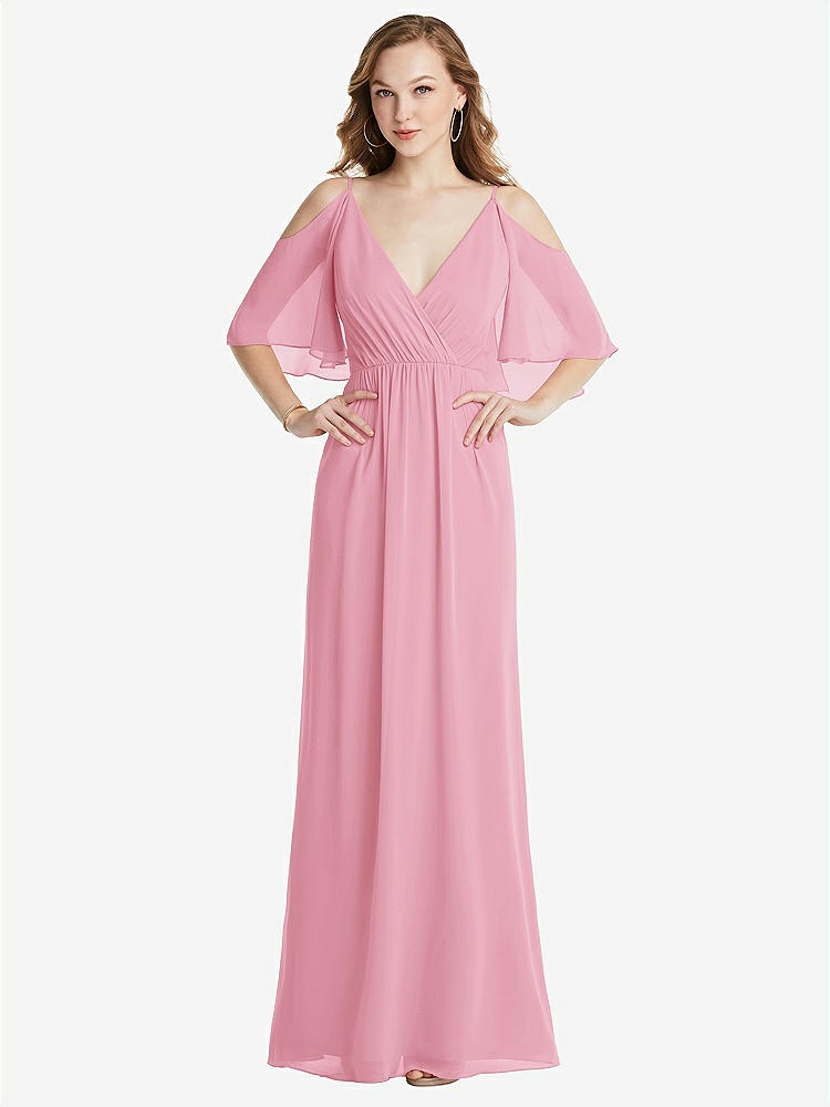 【STYLE: 1547】Convertible Cold-Shoulder Draped Wrap Maxi Dress【COLOR: Peony Pink】