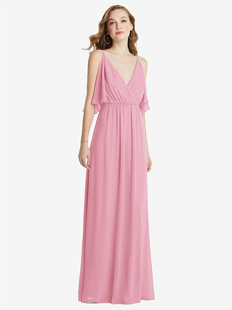【STYLE: 1547】Convertible Cold-Shoulder Draped Wrap Maxi Dress【COLOR: Peony Pink】
