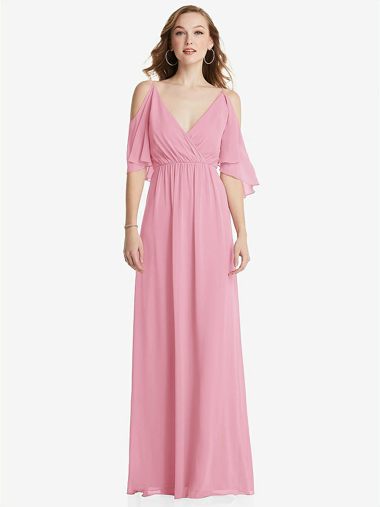 【STYLE: 1547】Convertible Cold-Shoulder Draped Wrap Maxi Dress【COLOR: Peony Pink】