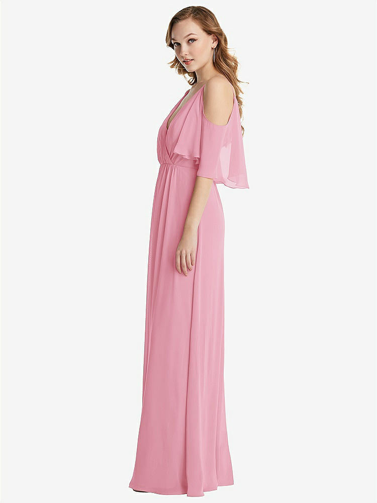 【STYLE: 1547】Convertible Cold-Shoulder Draped Wrap Maxi Dress【COLOR: Peony Pink】