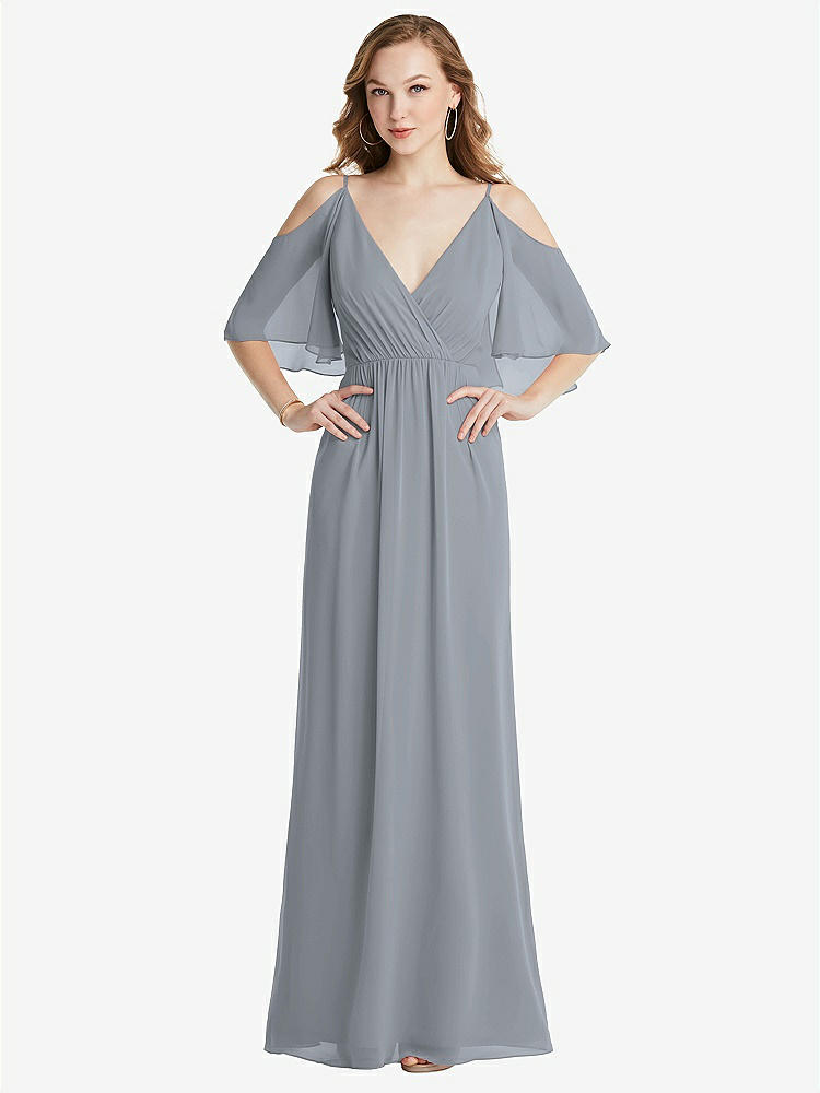 【STYLE: 1547】Convertible Cold-Shoulder Draped Wrap Maxi Dress【COLOR: Platinum】
