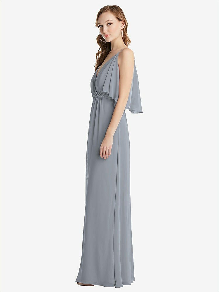 【STYLE: 1547】Convertible Cold-Shoulder Draped Wrap Maxi Dress【COLOR: Platinum】