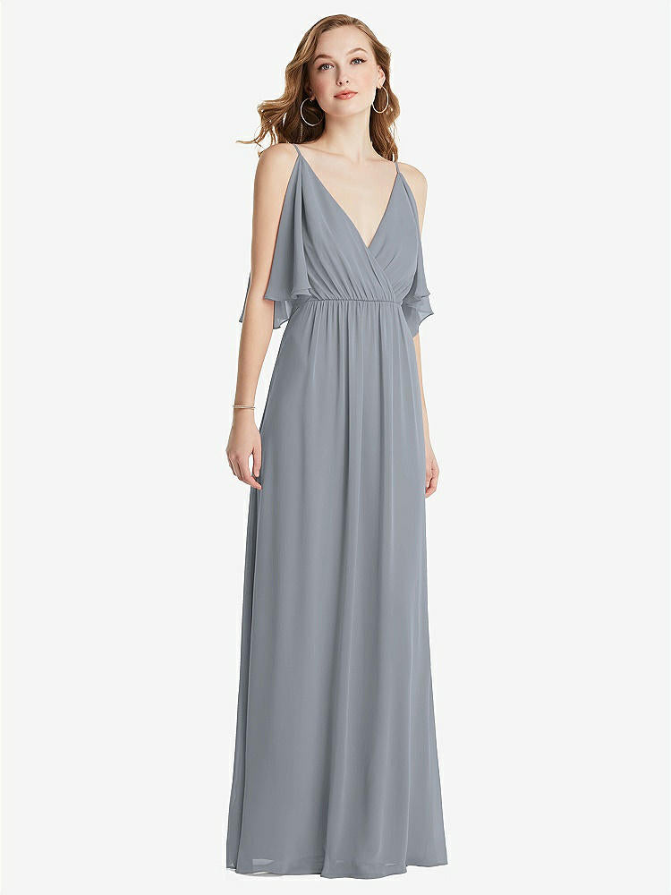 【STYLE: 1547】Convertible Cold-Shoulder Draped Wrap Maxi Dress【COLOR: Platinum】