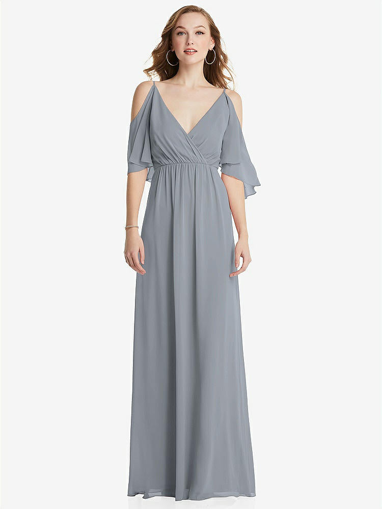 【STYLE: 1547】Convertible Cold-Shoulder Draped Wrap Maxi Dress【COLOR: Platinum】