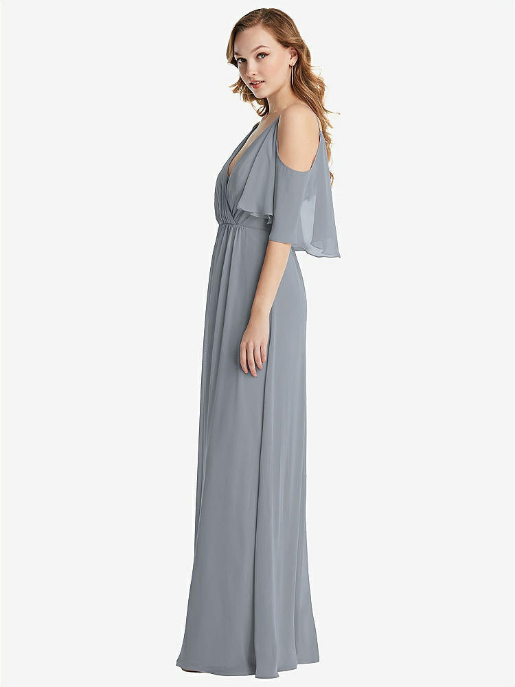 【STYLE: 1547】Convertible Cold-Shoulder Draped Wrap Maxi Dress【COLOR: Platinum】