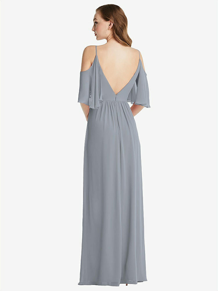 【STYLE: 1547】Convertible Cold-Shoulder Draped Wrap Maxi Dress【COLOR: Platinum】