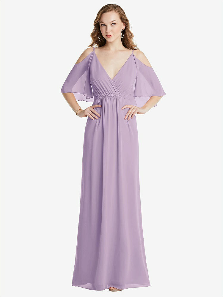 【STYLE: 1547】Convertible Cold-Shoulder Draped Wrap Maxi Dress【COLOR: Pale Purple】