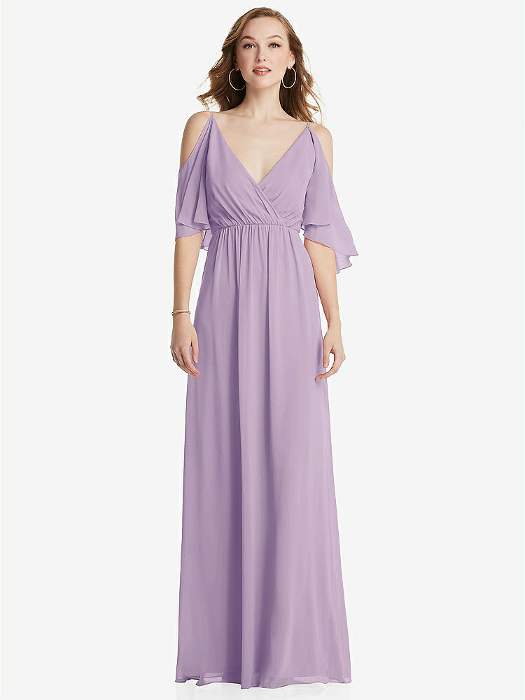 【STYLE: 1547】Convertible Cold-Shoulder Draped Wrap Maxi Dress【COLOR: Pale Purple】