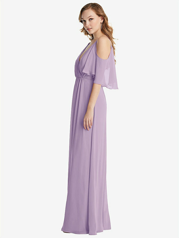 【STYLE: 1547】Convertible Cold-Shoulder Draped Wrap Maxi Dress【COLOR: Pale Purple】