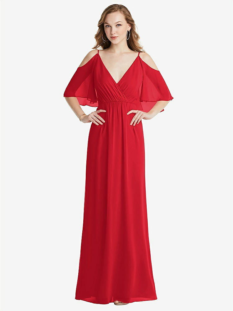 【STYLE: 1547】Convertible Cold-Shoulder Draped Wrap Maxi Dress【COLOR: Parisian Red】