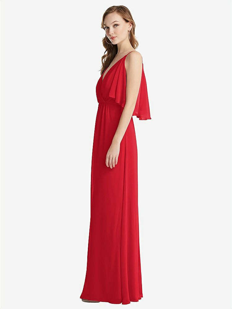 【STYLE: 1547】Convertible Cold-Shoulder Draped Wrap Maxi Dress【COLOR: Parisian Red】