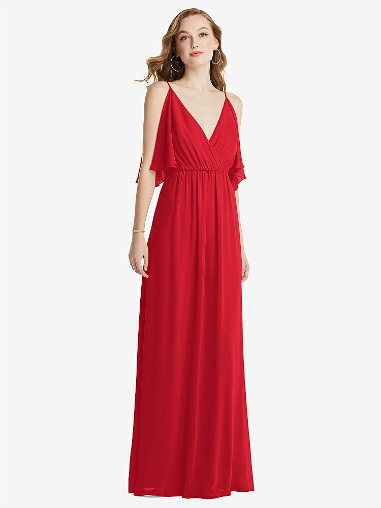 【STYLE: 1547】Convertible Cold-Shoulder Draped Wrap Maxi Dress【COLOR: Parisian Red】