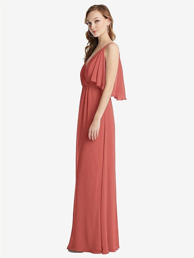 【STYLE: 1547】Convertible Cold-Shoulder Draped Wrap Maxi Dress【COLOR: Coral Pink】