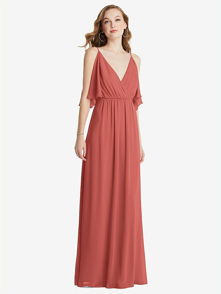 【STYLE: 1547】Convertible Cold-Shoulder Draped Wrap Maxi Dress【COLOR: Coral Pink】