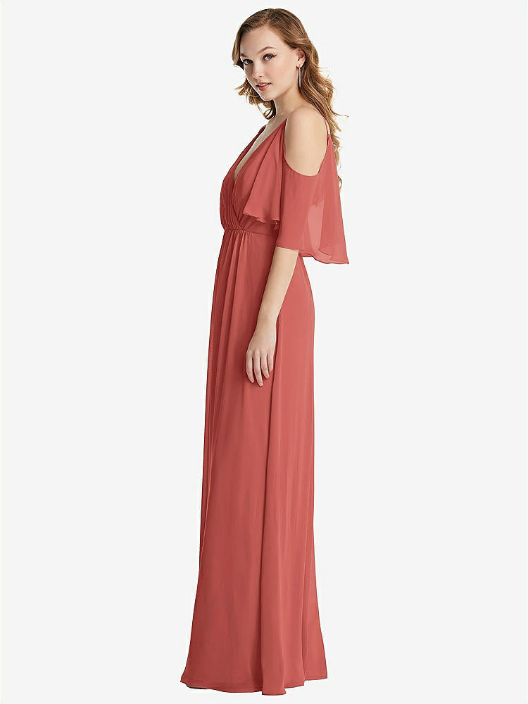 【STYLE: 1547】Convertible Cold-Shoulder Draped Wrap Maxi Dress【COLOR: Coral Pink】