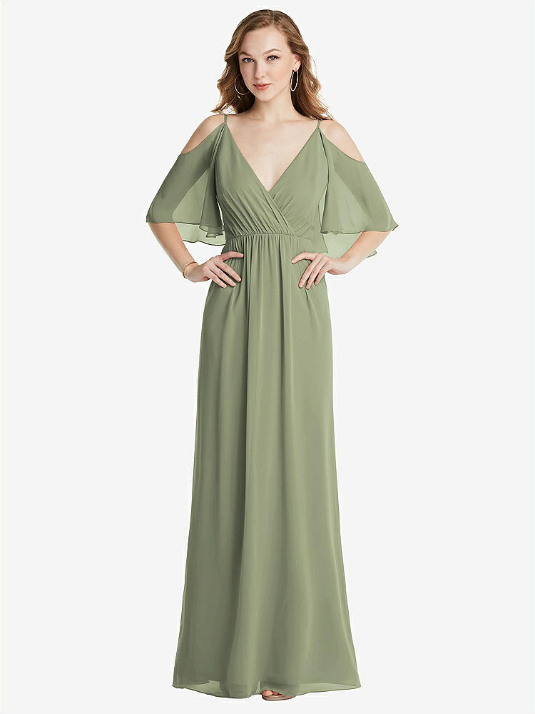 【STYLE: 1547】Convertible Cold-Shoulder Draped Wrap Maxi Dress【COLOR: Sage】