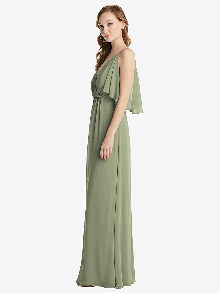 【STYLE: 1547】Convertible Cold-Shoulder Draped Wrap Maxi Dress【COLOR: Sage】