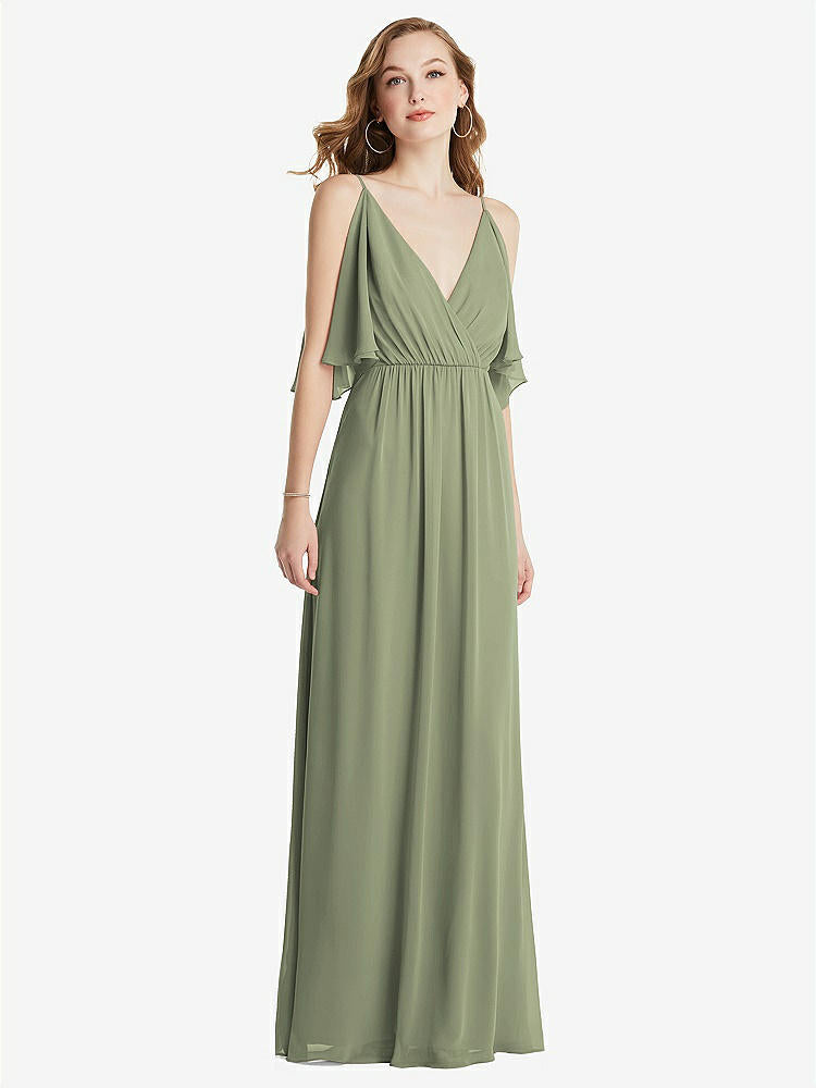 【STYLE: 1547】Convertible Cold-Shoulder Draped Wrap Maxi Dress【COLOR: Sage】