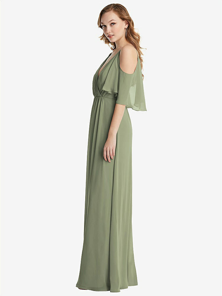 【STYLE: 1547】Convertible Cold-Shoulder Draped Wrap Maxi Dress【COLOR: Sage】